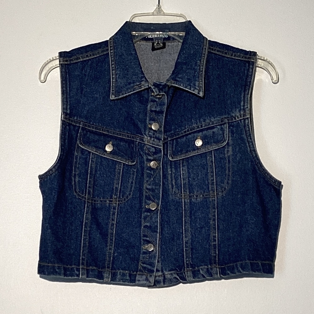 Women's Dark Blue Denim Vest - Classic Button-Front
